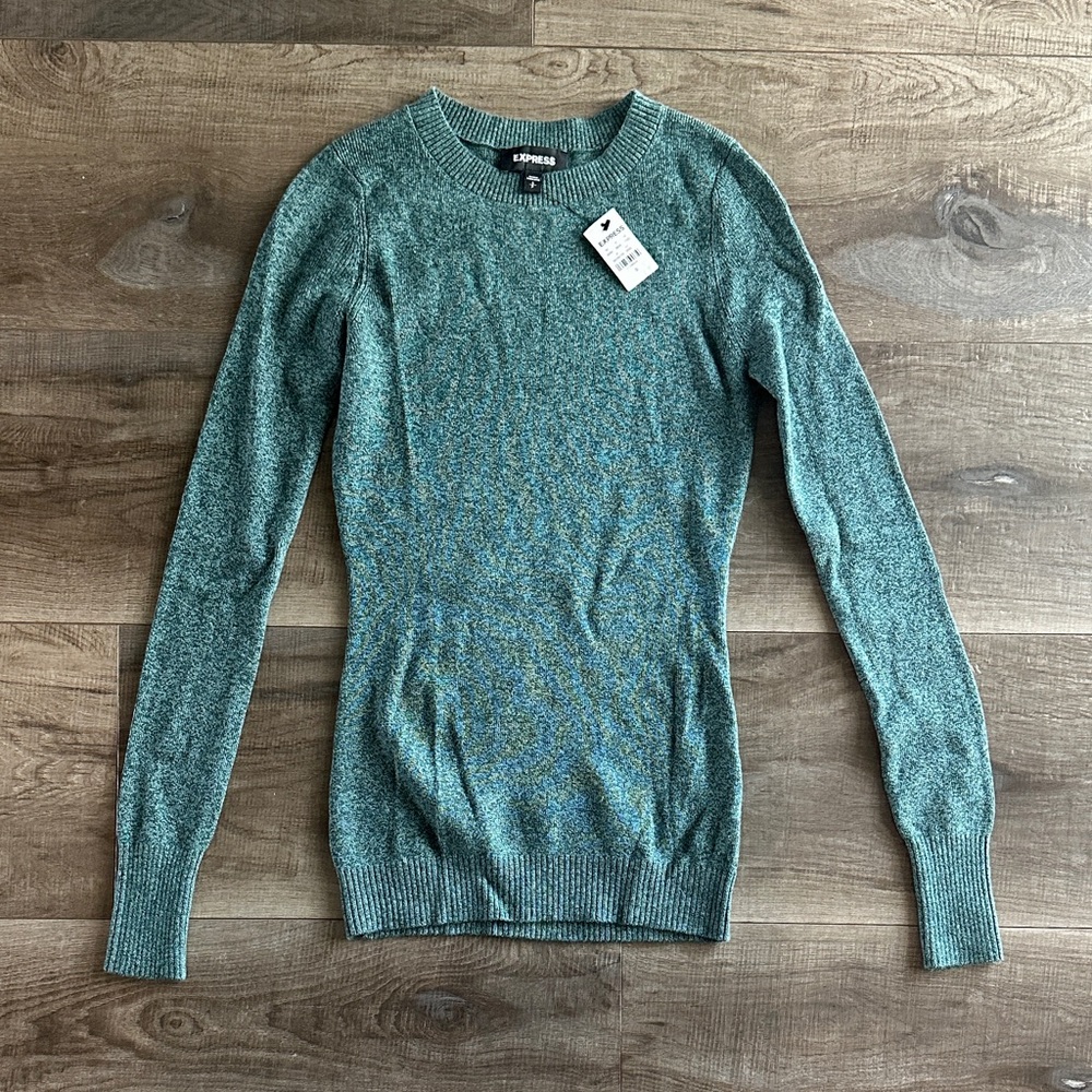 Express NWT Women's Heathered Teal Crew Neck Sweater